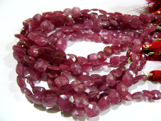 Finest Quality Amazing Ruby Gemstone Beads , Faceted Cushion Shape Natural Ruby Beads Briolettes 10-12mm Size Beads , Length 10-11 inches