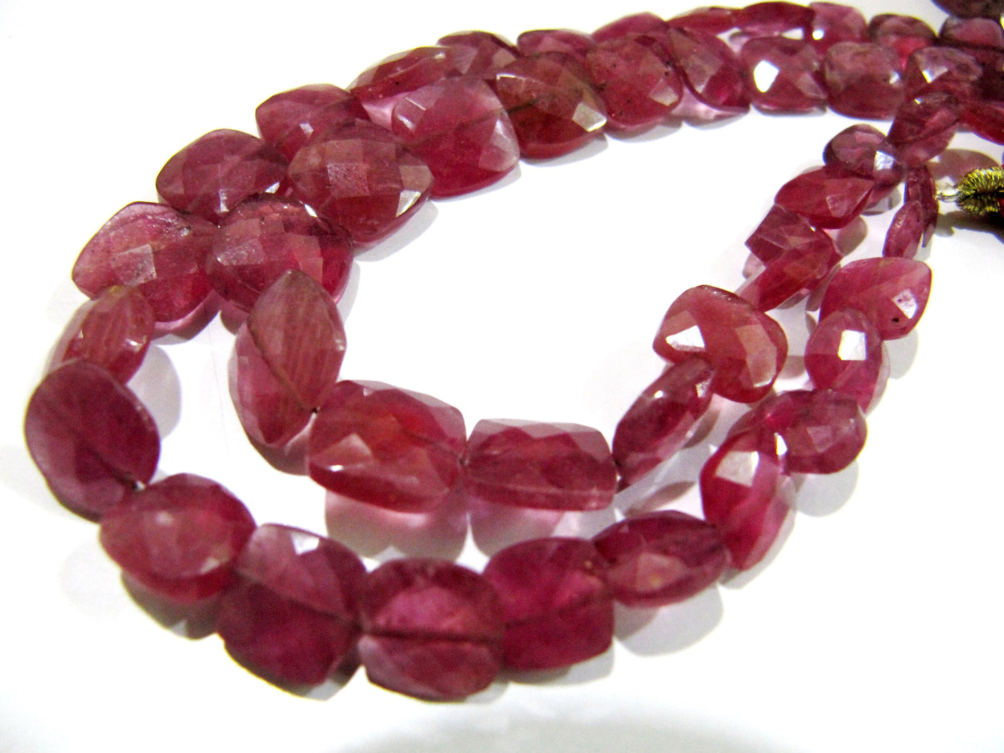 Finest Quality Amazing Ruby Gemstone Beads , Faceted Cushion Shape Natural Ruby Beads Briolettes 10-12mm Size Beads , Length 10-11 inches