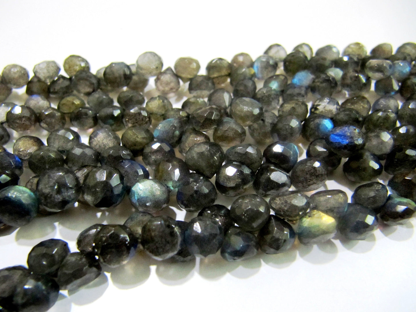 High Quality Natural Labradorite Briolette Beads  Faceted Onion Shape Size 6-8mm / Beautiful Labradorite  strand 9-10 inches long