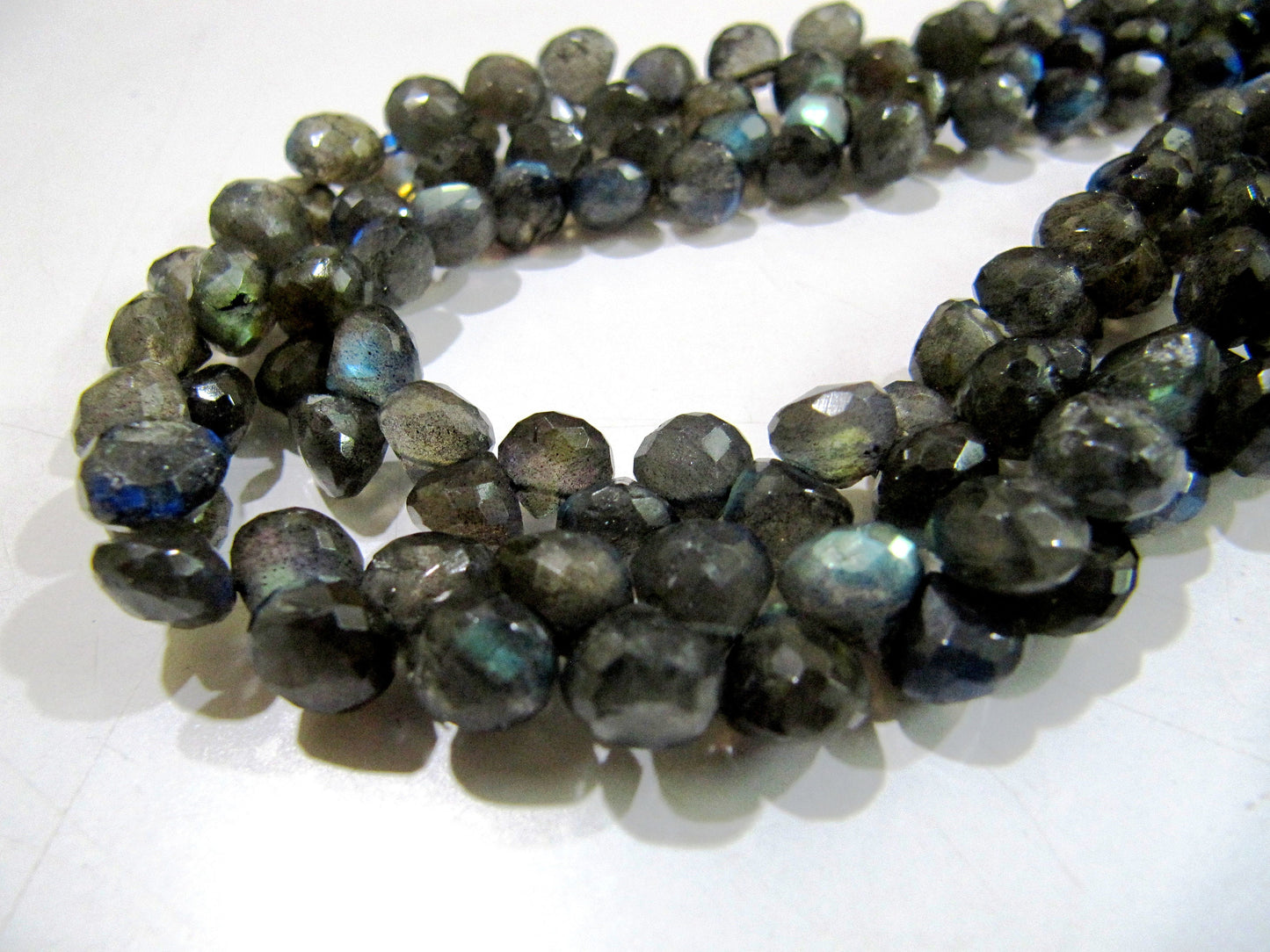 High Quality Natural Labradorite Briolette Beads  Faceted Onion Shape Size 6-8mm / Beautiful Labradorite  strand 9-10 inches long