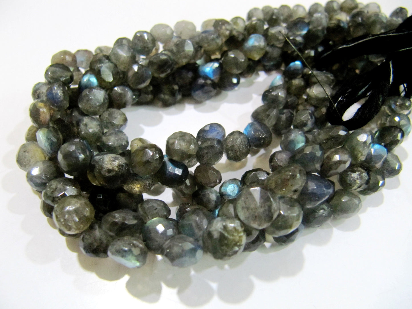 High Quality Natural Labradorite Briolette Beads  Faceted Onion Shape Size 6-8mm / Beautiful Labradorite  strand 9-10 inches long