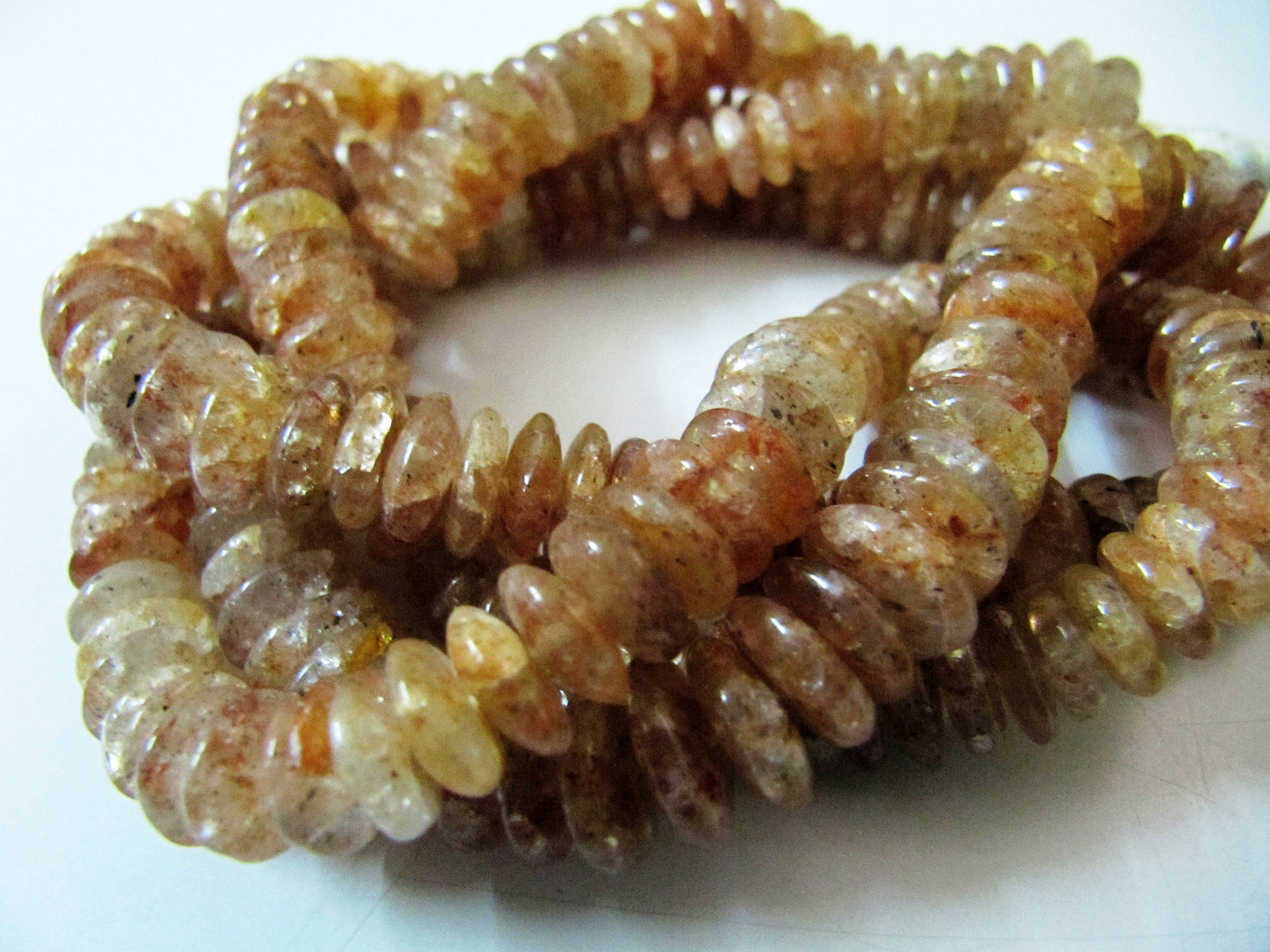 Natural Sunstone Smooth Beads Rondelle German cut Shape Genuine Sunstone 8-9mm Size Length 8 inches Far Size Gemstone Beads Wholesale Prices