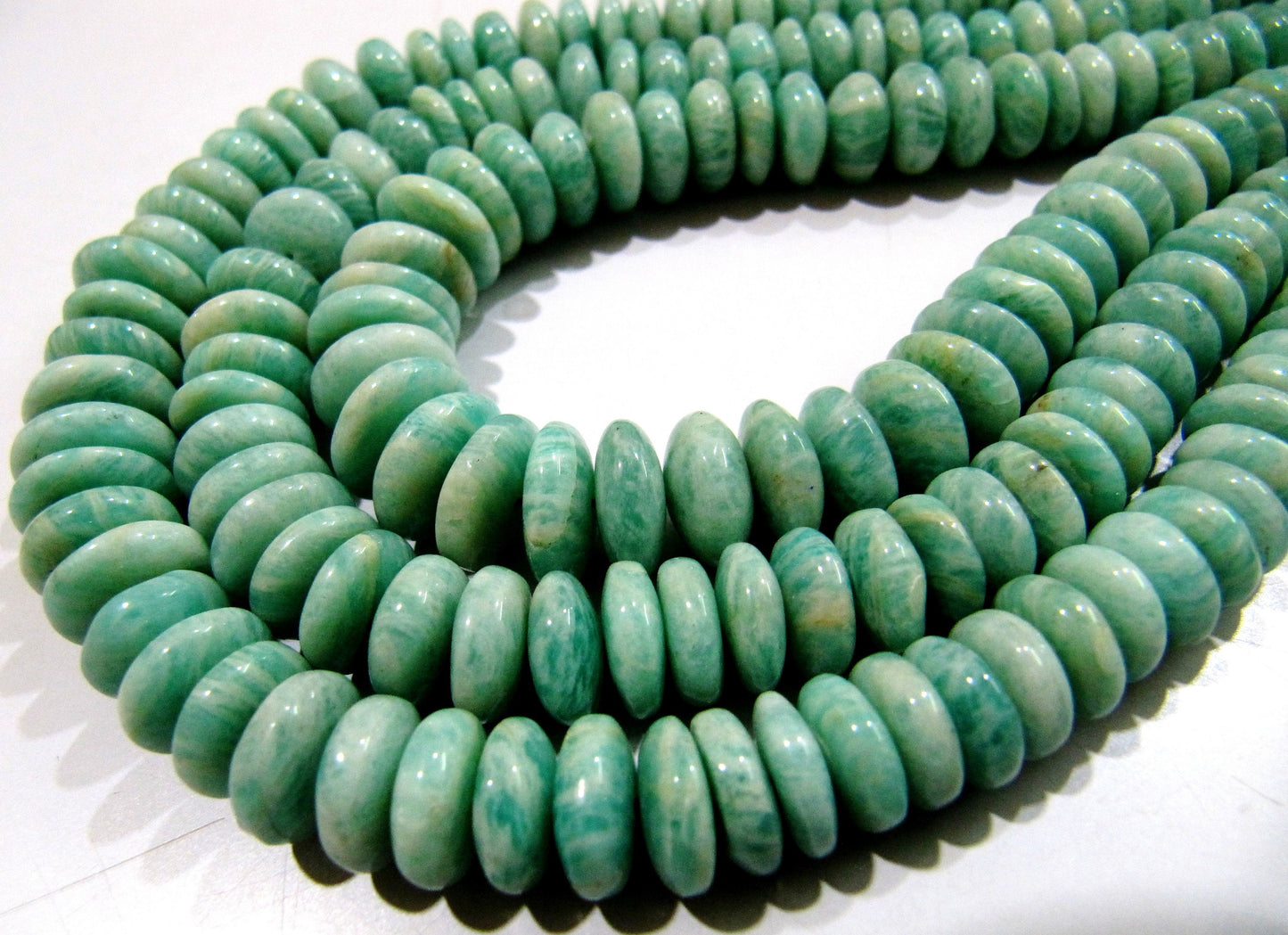 Natural Amazonite  Plain Smooth Rondelle Amazonite Beads German Cut Size  8-12mm Length 8 inches Far Size Gemstone Beads Wholesale Prices