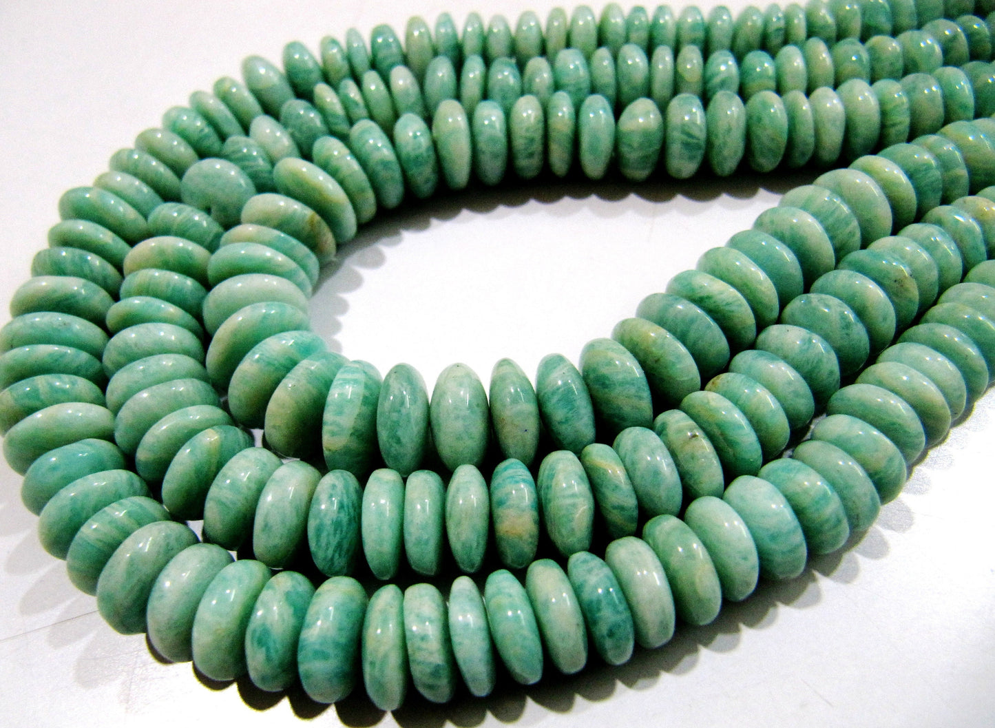 Natural Amazonite  Plain Smooth Rondelle Amazonite Beads German Cut Size  8-12mm Length 8 inches Far Size Gemstone Beads Wholesale Prices
