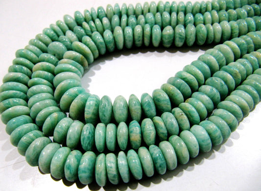 Natural Amazonite  Plain Smooth Rondelle Amazonite Beads German Cut Size  8-12mm Length 8 inches Far Size Gemstone Beads Wholesale Prices