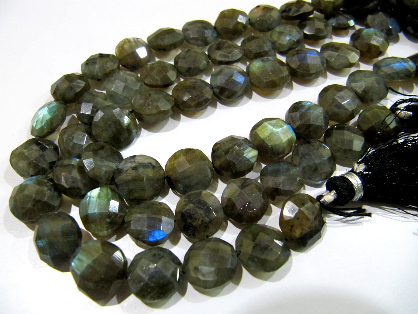 Natural Labradorite Coin Shape Briolette 10-18mm Beads Blue Flashy  Strands 8.5 inch Long Black Rainbow Jewelry Making Gemstone Beads