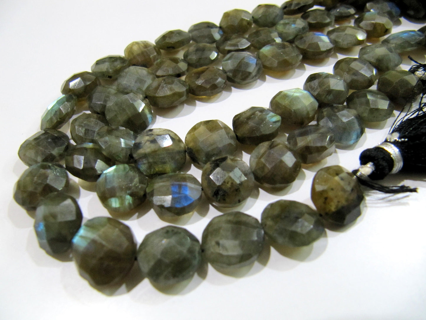 Natural Labradorite Coin Shape Briolette 10-18mm Beads Blue Flashy  Strands 8.5 inch Long Black Rainbow Jewelry Making Gemstone Beads