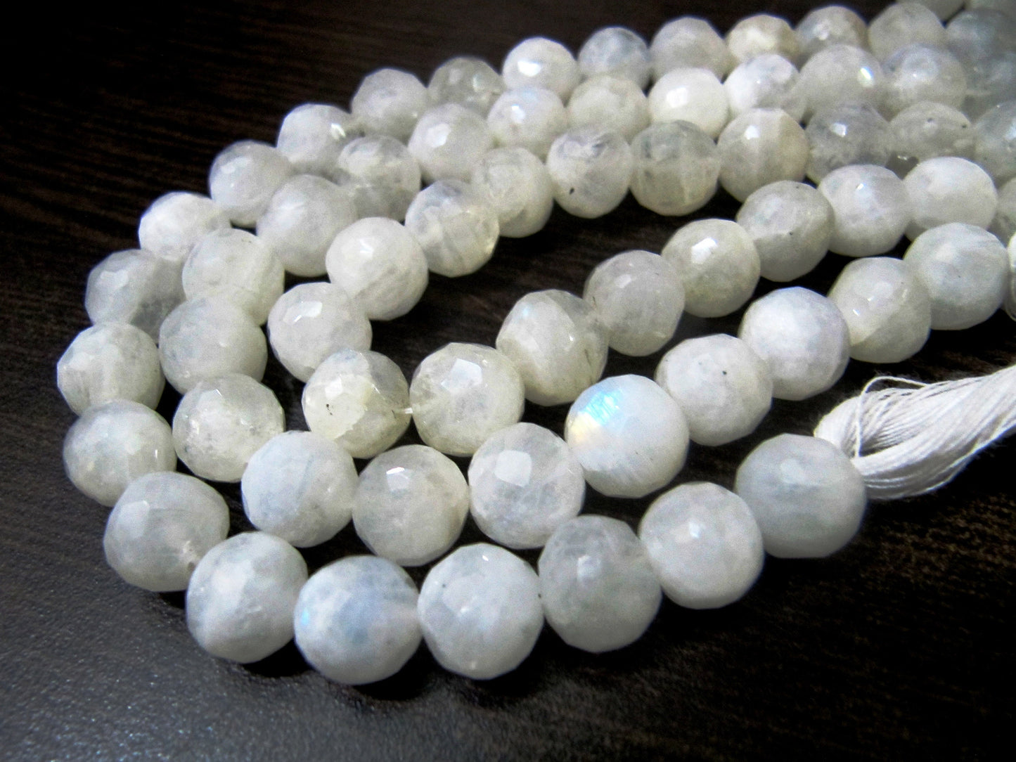 Natural White Rainbow Moonstone Round Faceted Beads 8-10mm Strand 10inches long High Quality Blue Flashy Beads Wholesale Prices