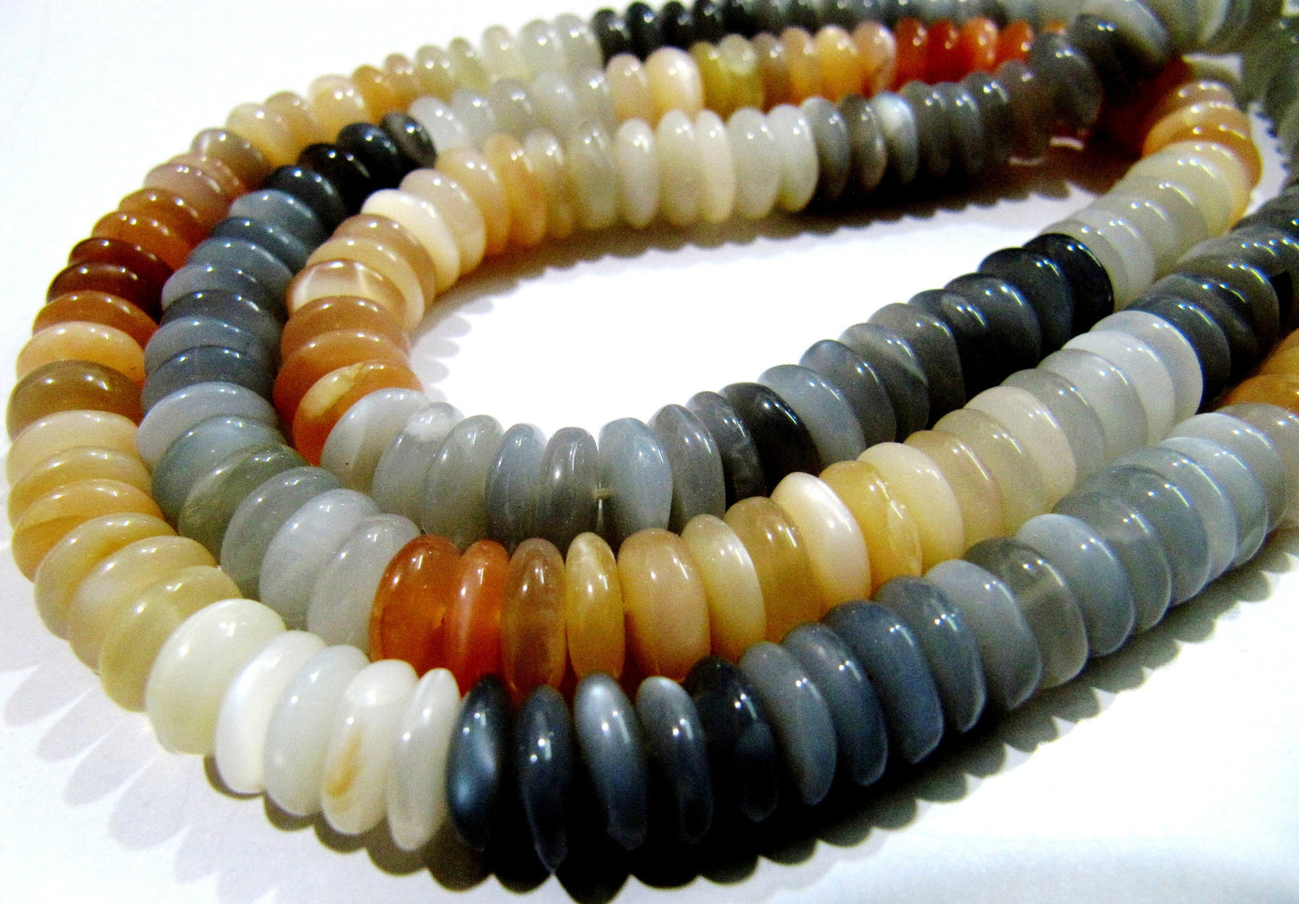 Natural Multi Moonstone German Cut Smooth Rondelle Beads 8mm size Graduated Beads 8 inch long Strand Jewelry Making Supply Wholesale Prices