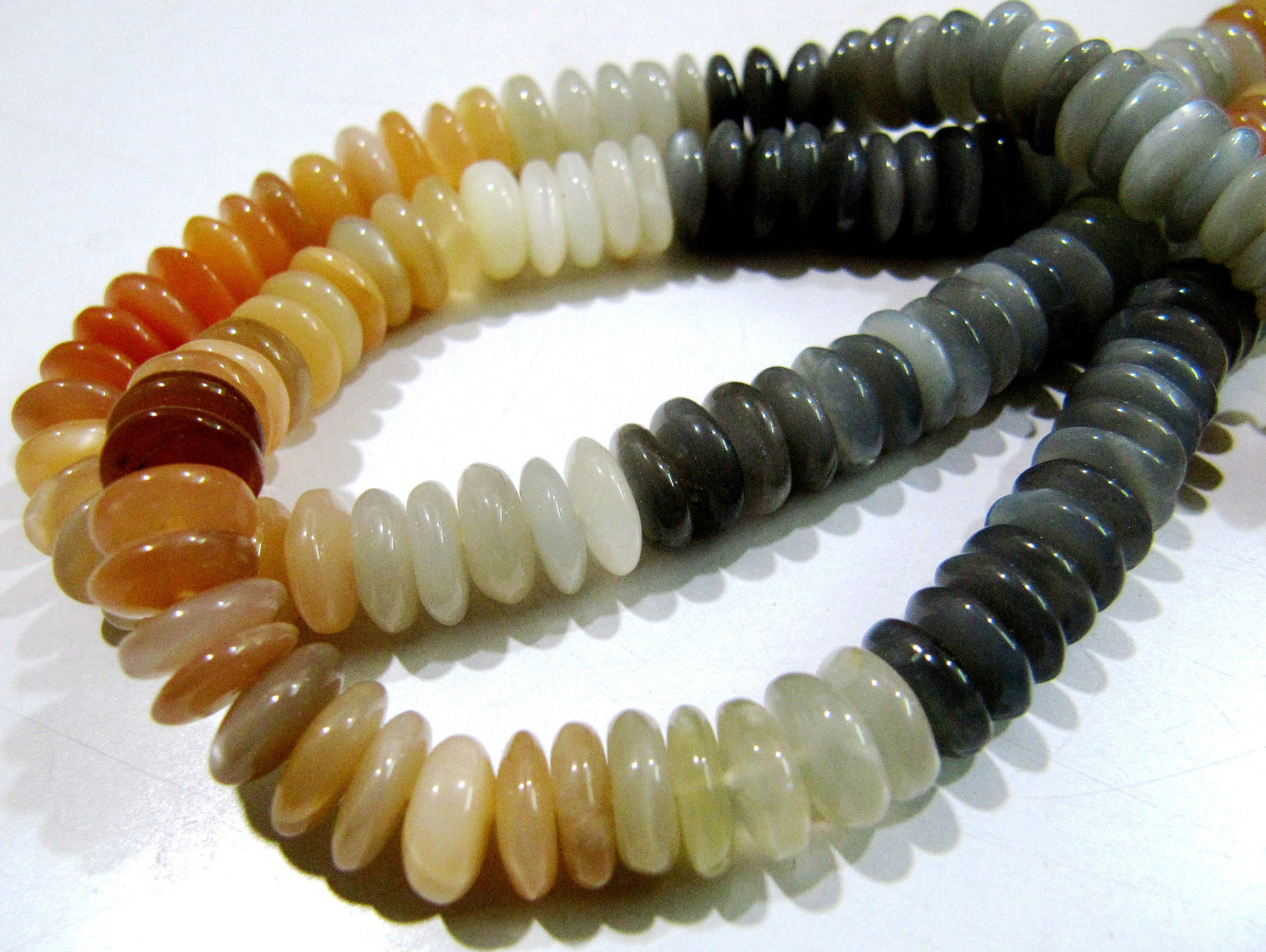 Natural Multi Moonstone German Cut Smooth Rondelle Beads 8mm size Graduated Beads 8 inch long Strand Jewelry Making Supply Wholesale Prices