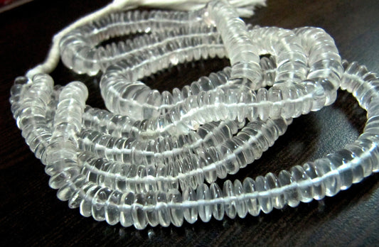 AAA Quality Natural Rock Crystal German Cut/ Smooth Rondelle Shape Rock Crystal/ Disc Shape Beads 8-12mm beads- 8 inch String-Jewelry Supply
