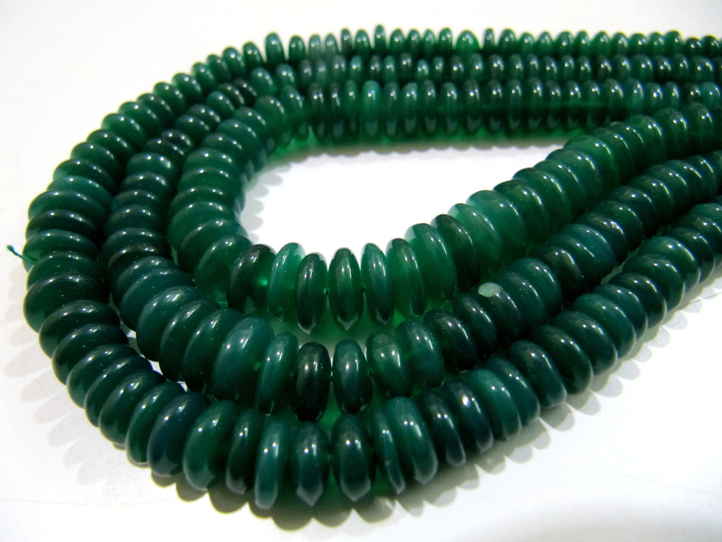 Natural Green Onyx Beads Smooth Rondelle German Cut Green Onyx Beads, 6-9mm Size Beads, Strand 8 inches long, Gemstone Beads