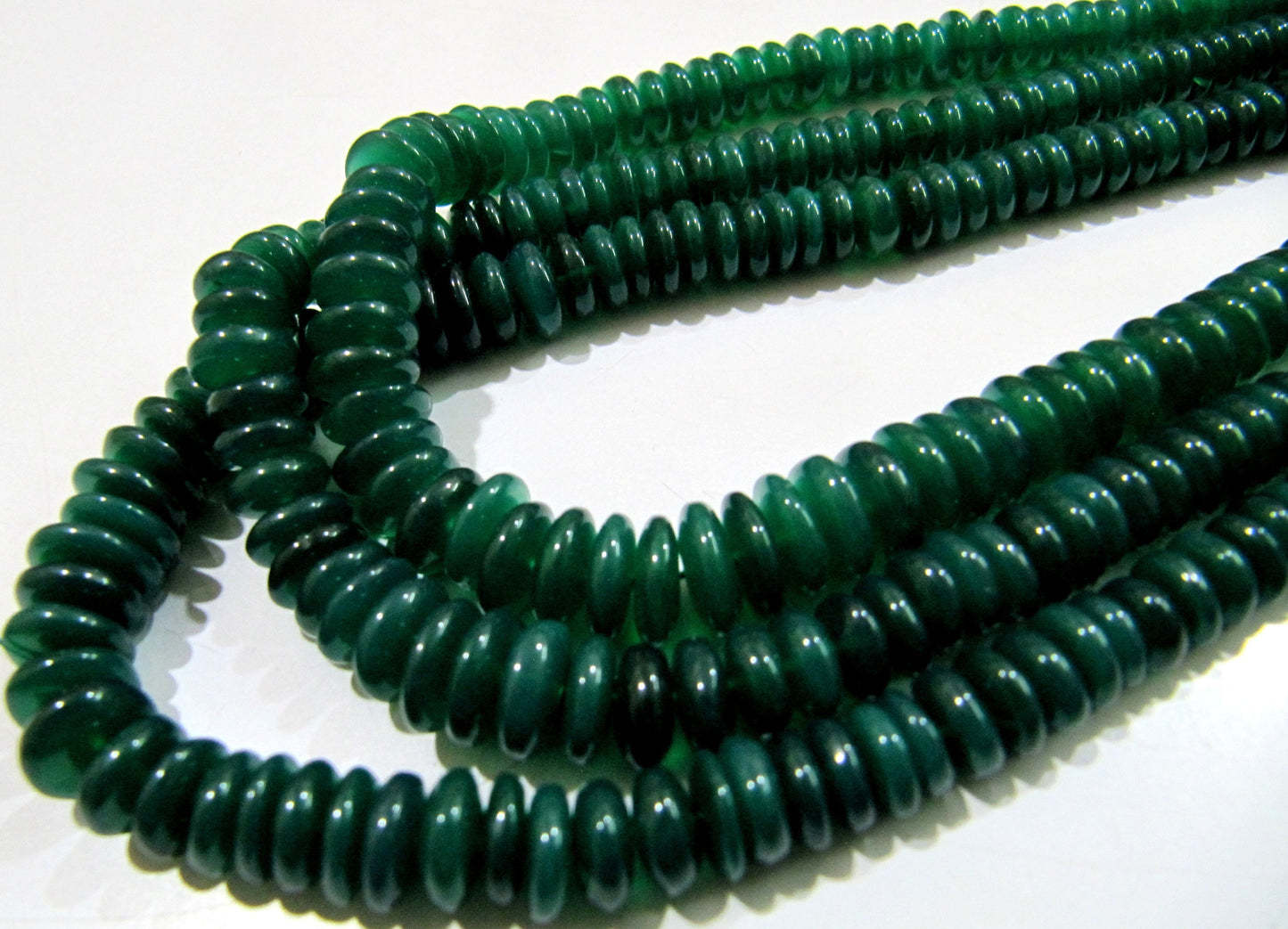 Natural Green Onyx Beads Smooth Rondelle German Cut Green Onyx Beads, 6-9mm Size Beads, Strand 8 inches long, Gemstone Beads