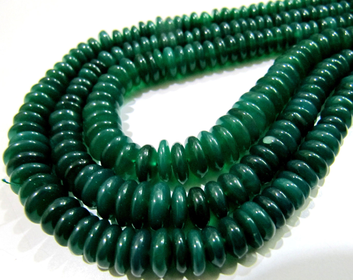 Natural Green Onyx Beads Smooth Rondelle German Cut Green Onyx Beads, 6-9mm Size Beads, Strand 8 inches long, Gemstone Beads
