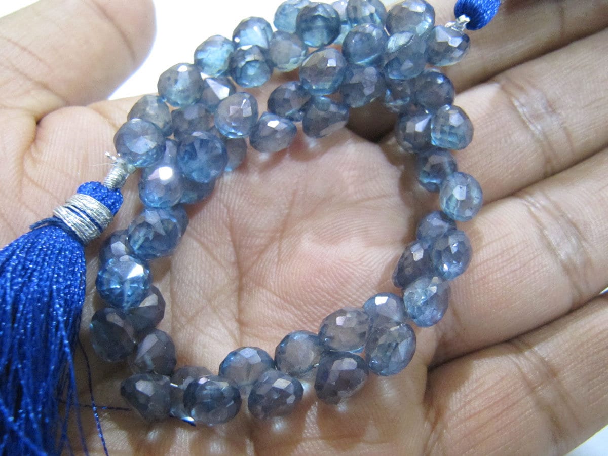 AAA Quality Natural Rock Crystal Onion Shape Briolette 6-7mm AB Mystic Coated Blue Crystal Beads Strand 8 Inches long Wholesale Prices