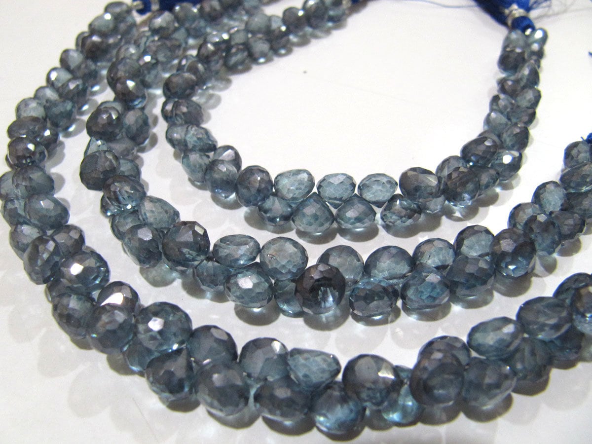 AAA Quality Natural Rock Crystal Onion Shape Briolette 6-7mm AB Mystic Coated Blue Crystal Beads Strand 8 Inches long Wholesale Prices