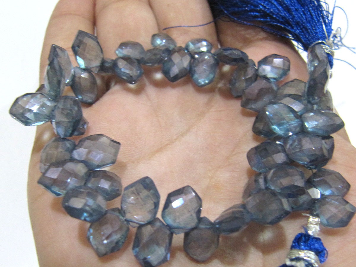 AAA Quality Natural Rock Crystal Hexagon Shape Briolette Beads, 5x9mm To 6x10mm AB Mystic Coated Blue Crystal Beads Strand 8 Inches long