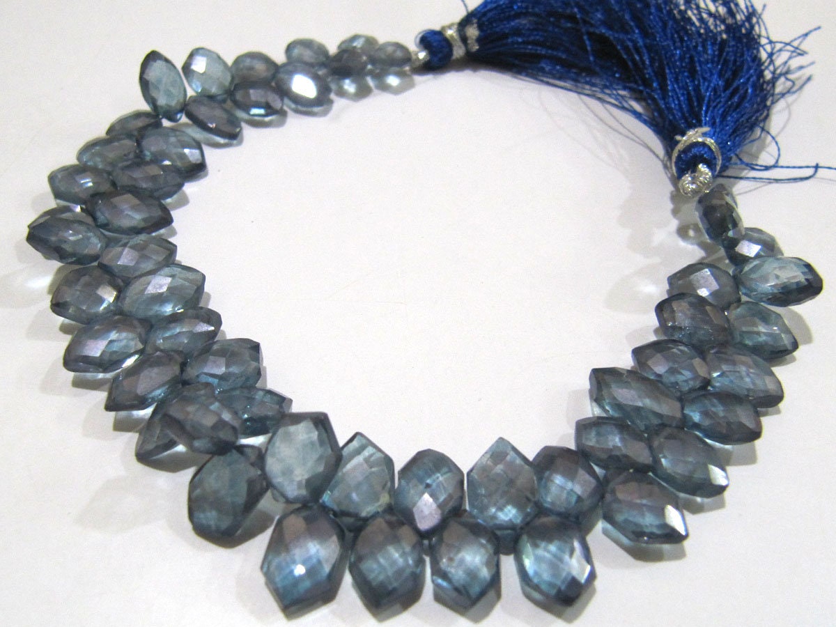AAA Quality Natural Rock Crystal Hexagon Shape Briolette Beads, 5x9mm To 6x10mm AB Mystic Coated Blue Crystal Beads Strand 8 Inches long