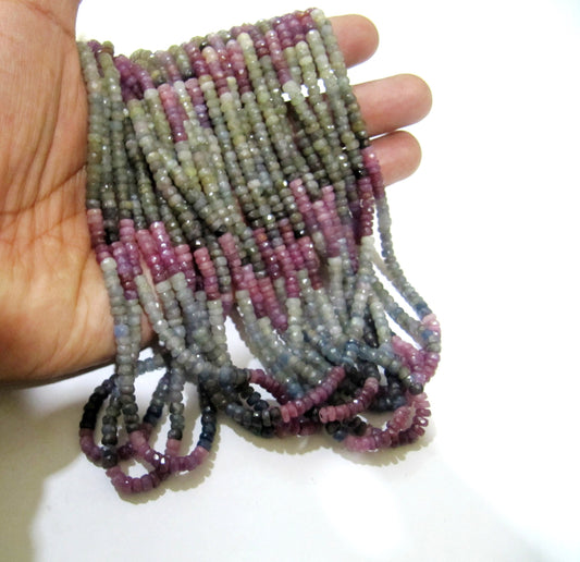 Natural Multi Sapphire Beads 4- 4.5mm Rondelle Faceted Beads 8 inch long Top Quality Sapphire Beads Untreated Gemstone
