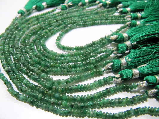 Natural Emerald Rondelle Plain Smooth Beads 2.5-3mm strand 8 inches Zambia Mined  Precious Untreated Genuine Emerald Birth Stones