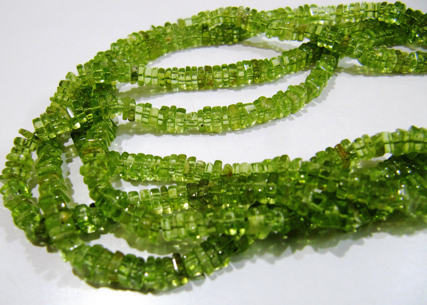 Natural Peridot Beautiful Heishi Cut 3-4mm Size Peridot Beads , Amazing Gemstone Beads  Length 14-15 inches Precious- Jewelry Beads