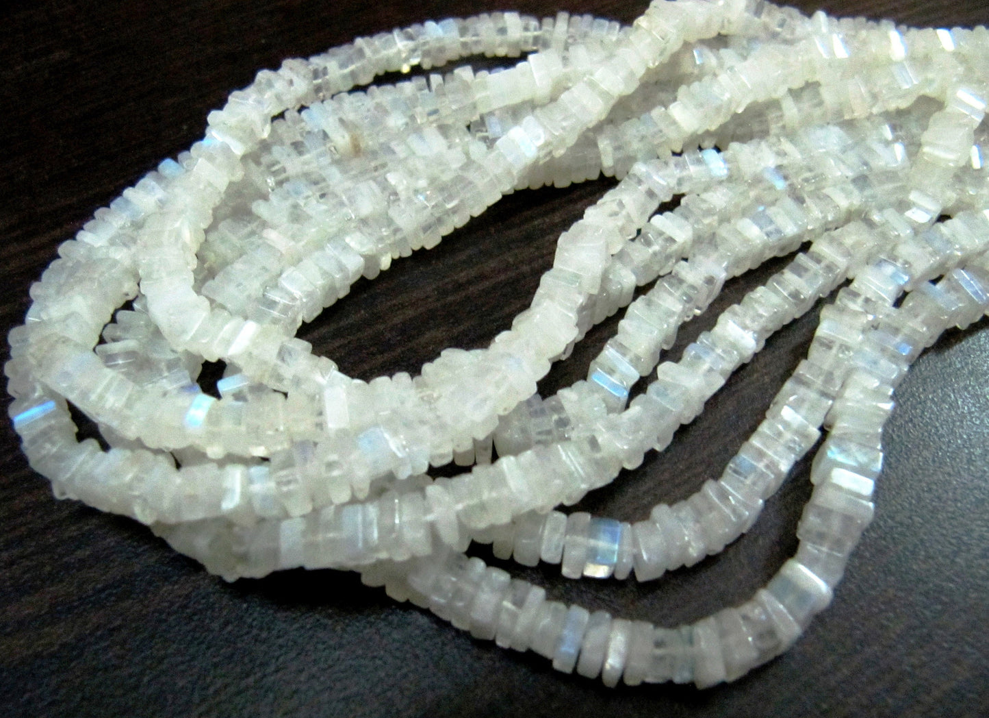 Top Quality Natural Rainbow Moonstone Heishi Cut Beads / Blue Flashy White Moonstone 4-5mm Size Beads / Strand 8 inch / Square Shape Beads