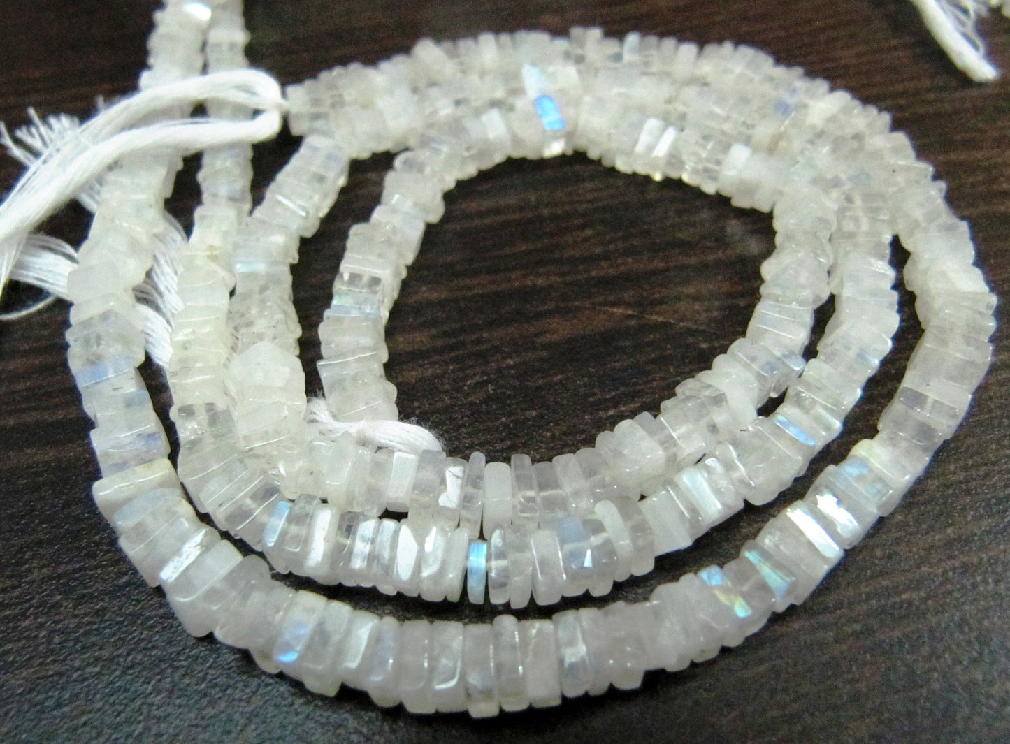 Top Quality Natural Rainbow Moonstone Heishi Cut Beads / Blue Flashy White Moonstone 4-5mm Size Beads / Strand 8 inch / Square Shape Beads