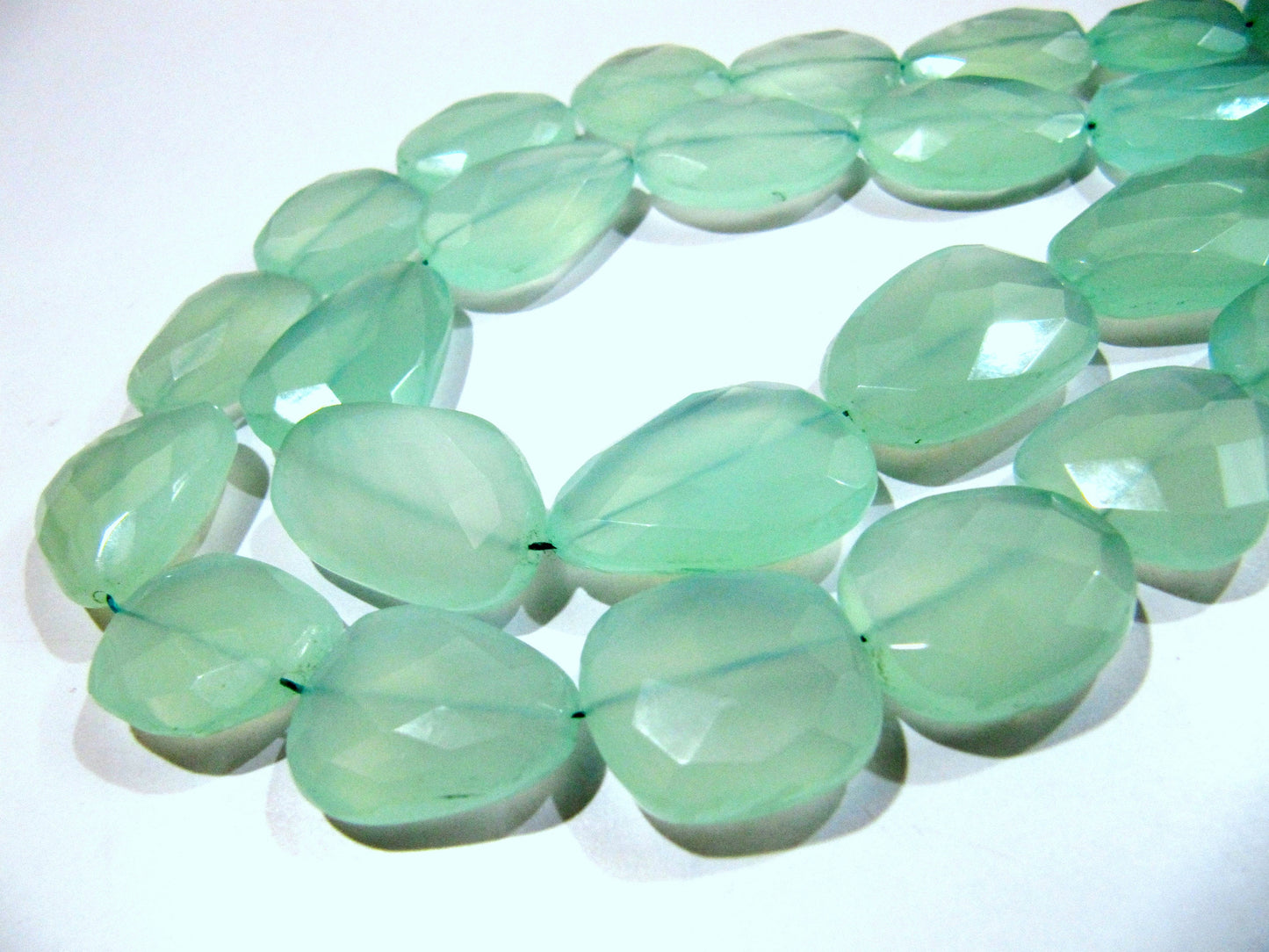 Natural Aqua Chalcedony Free Shape Briolette Beads / Approximately 20 to 30mm Size Beads / Strands 16 inches long / Flat Tumbled beads