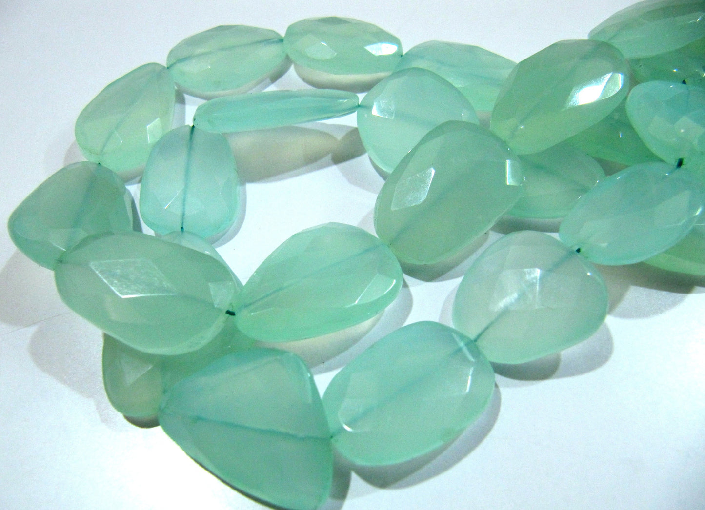 Natural Aqua Chalcedony Free Shape Briolette Beads / Approximately 20 to 30mm Size Beads / Strands 16 inches long / Flat Tumbled beads