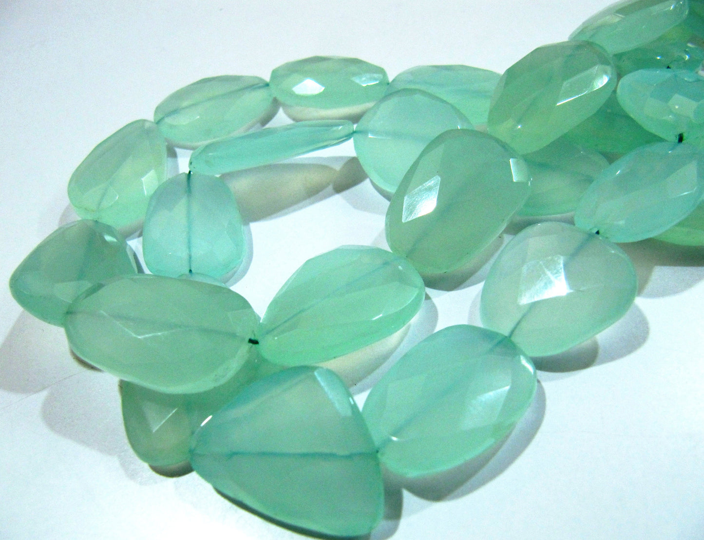 Natural Aqua Chalcedony Free Shape Briolette Beads / Approximately 20 to 30mm Size Beads / Strands 16 inches long / Flat Tumbled beads