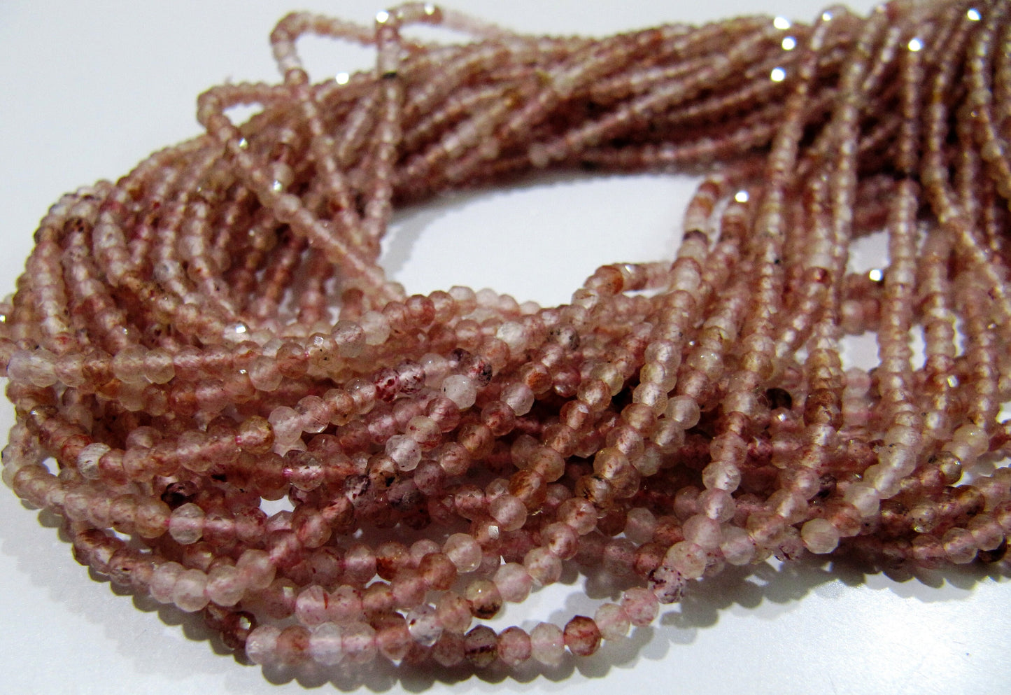 Finest Quality Natural Strawberry Quartz 2-2.5mm Size Beads Beautiful Strawberry Quartz Micro Faceted Rondelle Beads Strand 13 inches long