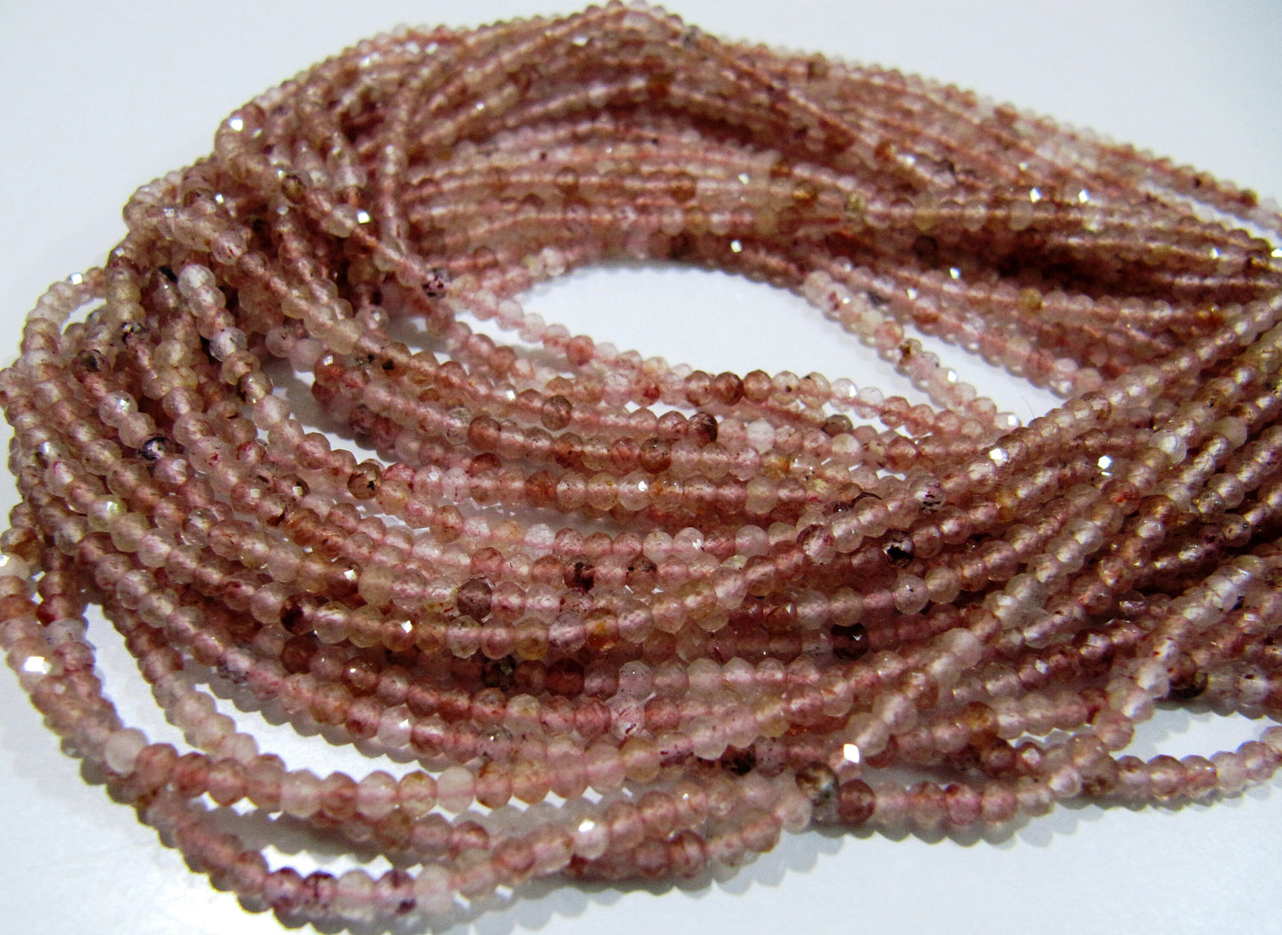 Finest Quality Natural Strawberry Quartz 2-2.5mm Size Beads Beautiful Strawberry Quartz Micro Faceted Rondelle Beads Strand 13 inches long