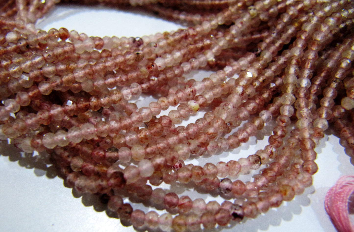 Finest Quality Natural Strawberry Quartz 2-2.5mm Size Beads Beautiful Strawberry Quartz Micro Faceted Rondelle Beads Strand 13 inches long