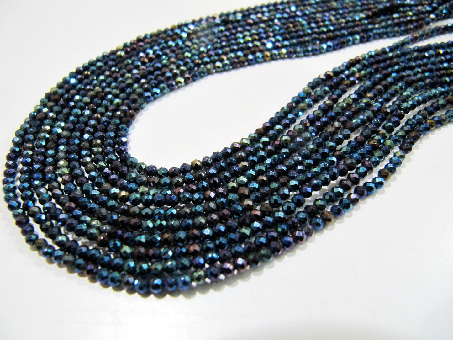 Natural Black Spinel Beads 3mm Rondelle Faceted Beads Titanium Blue Coated Genuine Gemstone Beads Strand 13 inch long