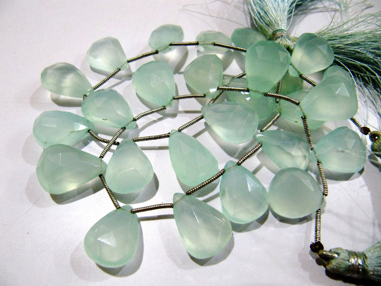 Aqua Chalcedony Briolettes 10x15mm to 12x16mm Size Pear Shape Beads Sold per stands of 8 to 9 inch approx long Teardrop Faceted Beads