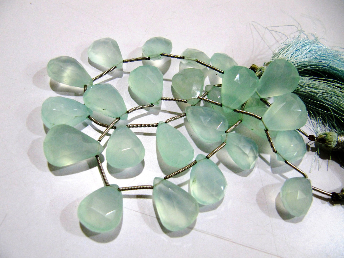 Aqua Chalcedony Briolettes 10x15mm to 12x16mm Size Pear Shape Beads Sold per stands of 8 to 9 inch approx long Teardrop Faceted Beads