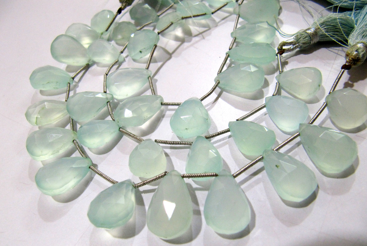Aqua Chalcedony Briolettes 10x15mm to 12x16mm Size Pear Shape Beads Sold per stands of 8 to 9 inch approx long Teardrop Faceted Beads