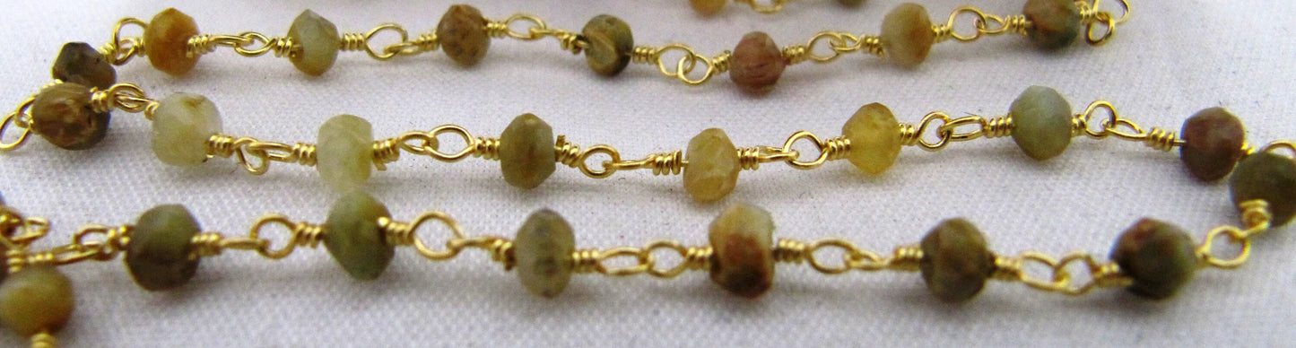 3 Feet- Cat's Eye wire wrapped beaded Rosary Chain 3 to 4mm Rondelle faceted Gemstones Chain -Jewelry Making Chain Wholesale Prices