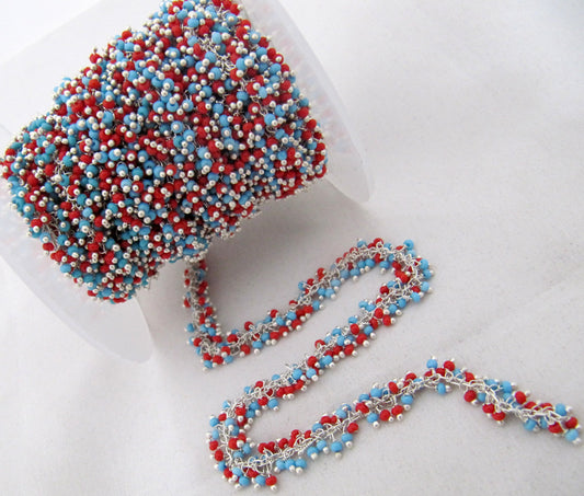 1 Foot- Smooth Coral Turquoise Grape Beaded 2mm Cluster Chain. Wire Wrap Angoori Chain Wholesale Prices Jewelry Making Quartz chain