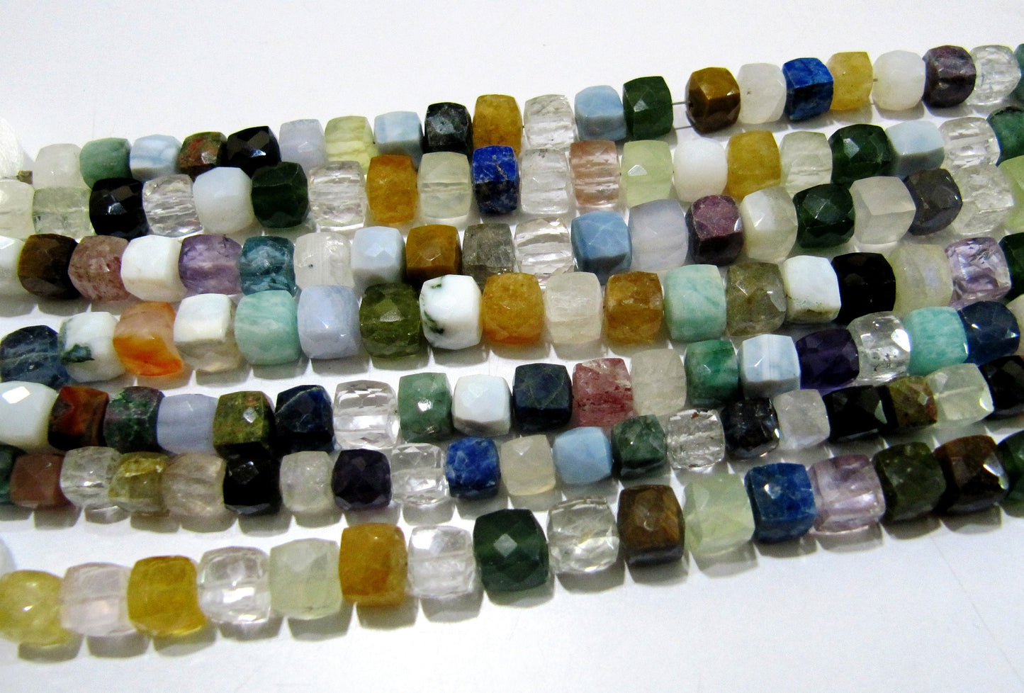 AAA Quality Natural Multi Color 3D Cube Shape Beads / Faceted Box Shape Multi Gemstone Beads / 7-8mm Size Beads / Strand 8 inch long