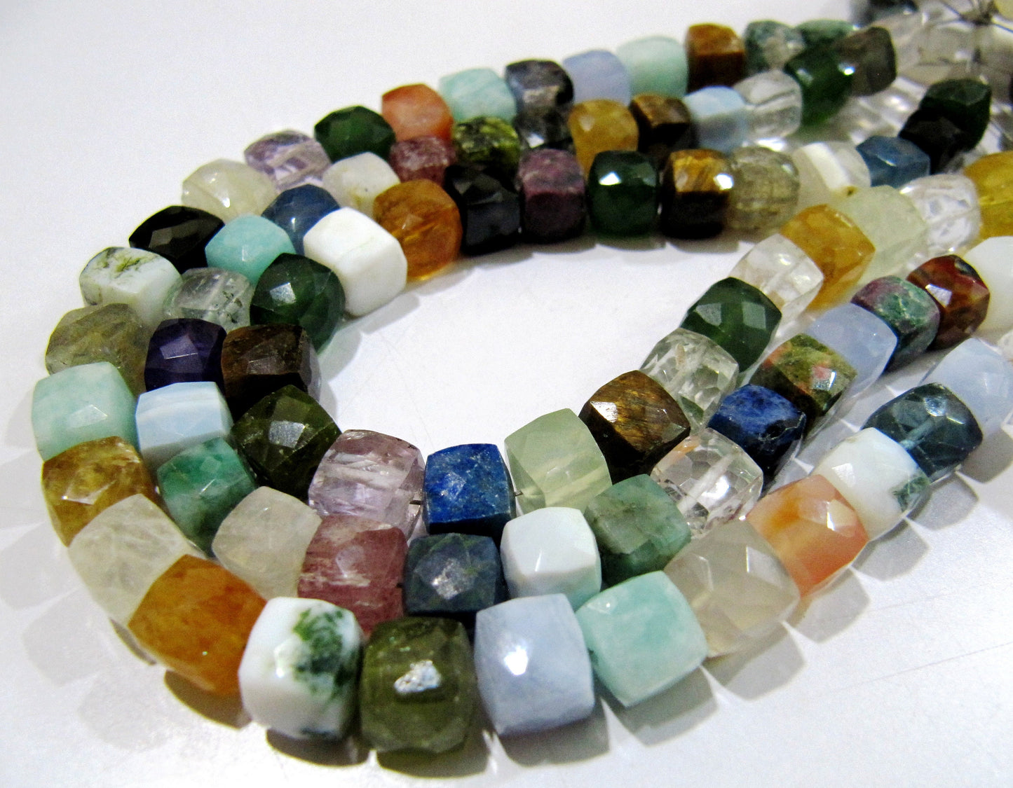 AAA Quality Natural Multi Color 3D Cube Shape Beads / Faceted Box Shape Multi Gemstone Beads / 7-8mm Size Beads / Strand 8 inch long