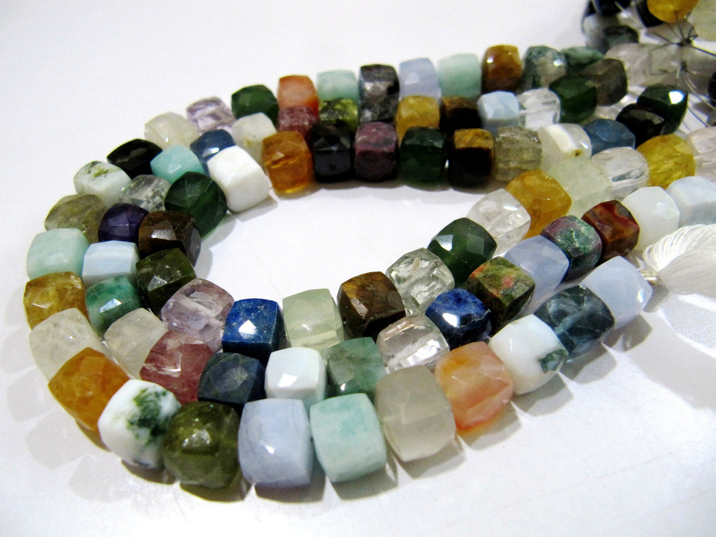 AAA Quality Natural Multi Color 3D Cube Shape Beads / Faceted Box Shape Multi Gemstone Beads / 7-8mm Size Beads / Strand 8 inch long