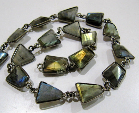 Natural Labradorite  Free Shape Briolette Bezel Connector Chain 12-13mm Sold per FOOT high Quality Blue Flashy Gemstones Handmade chain