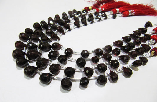 AAA Quality Natural Mozambique Garnet Gemstone Bead, Briolette Teardrop Shape, 5x8mm to 6x10mm Size Garnet Beads, Strand 8 inch long