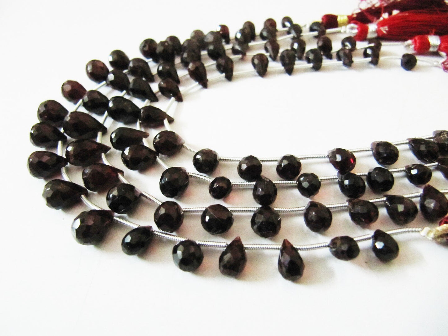 AAA Quality Natural Mozambique Garnet Gemstone Bead, Briolette Teardrop Shape, 5x8mm to 6x10mm Size Garnet Beads, Strand 8 inch long