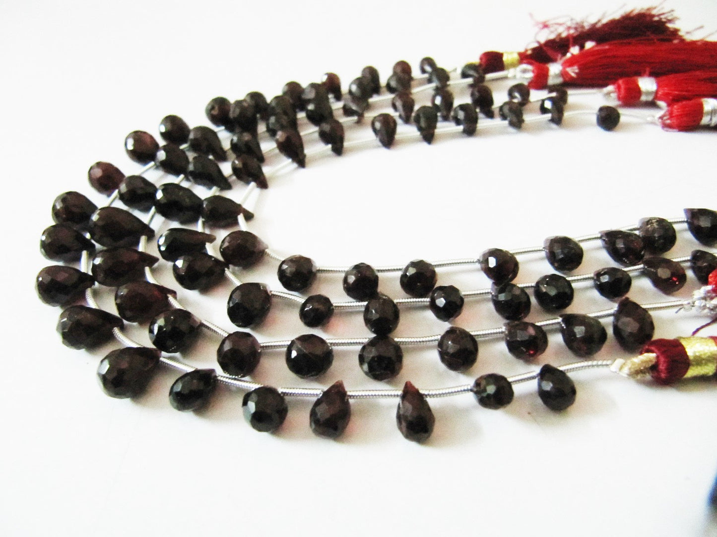 AAA Quality Natural Mozambique Garnet Gemstone Bead, Briolette Teardrop Shape, 5x8mm to 6x10mm Size Garnet Beads, Strand 8 inch long