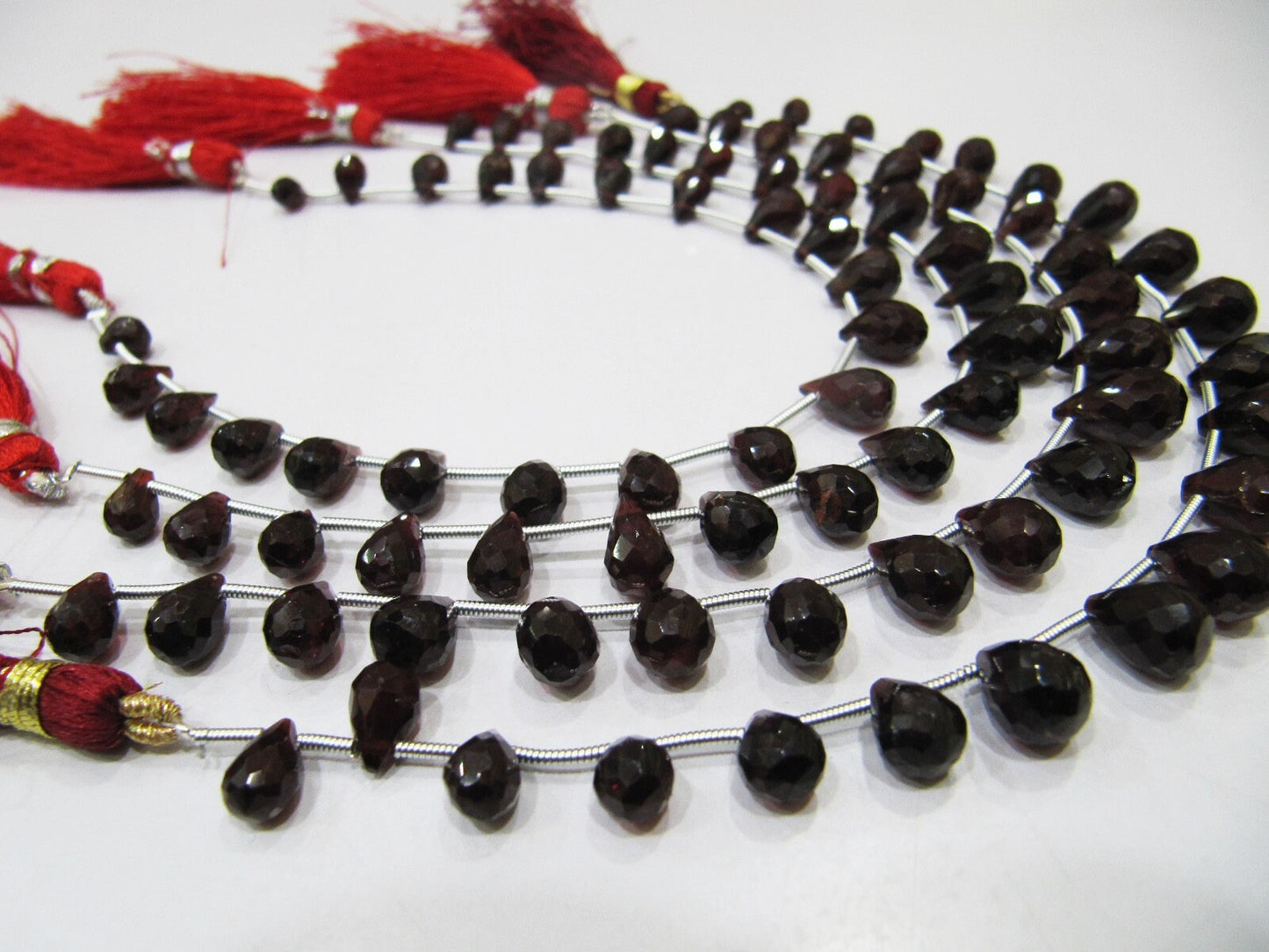 AAA Quality Natural Mozambique Garnet Gemstone Bead, Briolette Teardrop Shape, 5x8mm to 6x10mm Size Garnet Beads, Strand 8 inch long