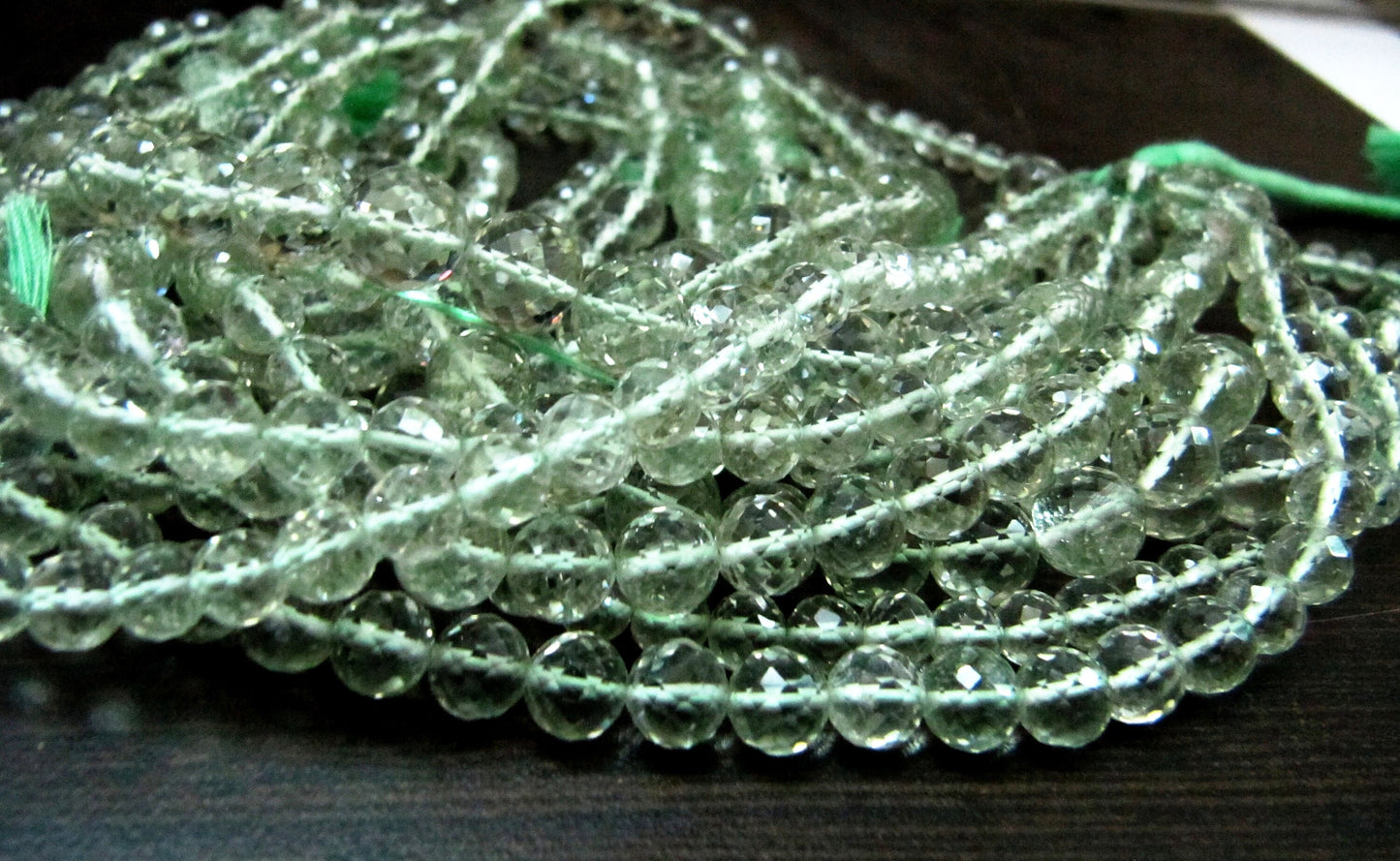 Natural Green Amethyst Round Faceted Ball Shape 5 to 10mm Size Beads , Strand 8 inches long , Natural Amethyst Gemstone Beads Top Quality