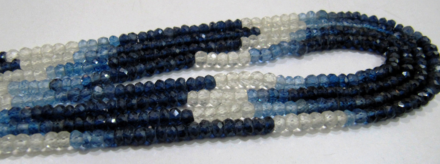 Exclusive  Blue Sapphire Shaded Beads 4 to 5mm, Lab created Sapphire Beads Strand  13 inch Long, Rondell faceted beads