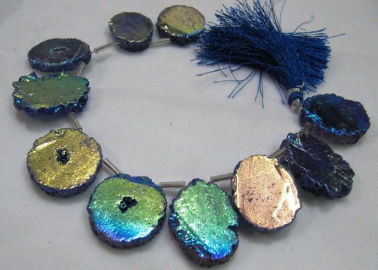 Blue Solar Quartz AB Coated Druzy Coin Strands 8 to 9 inches Long Beads Size approx 20 to 25mm  Jewelry Making Gemstone beads Wholesale rate